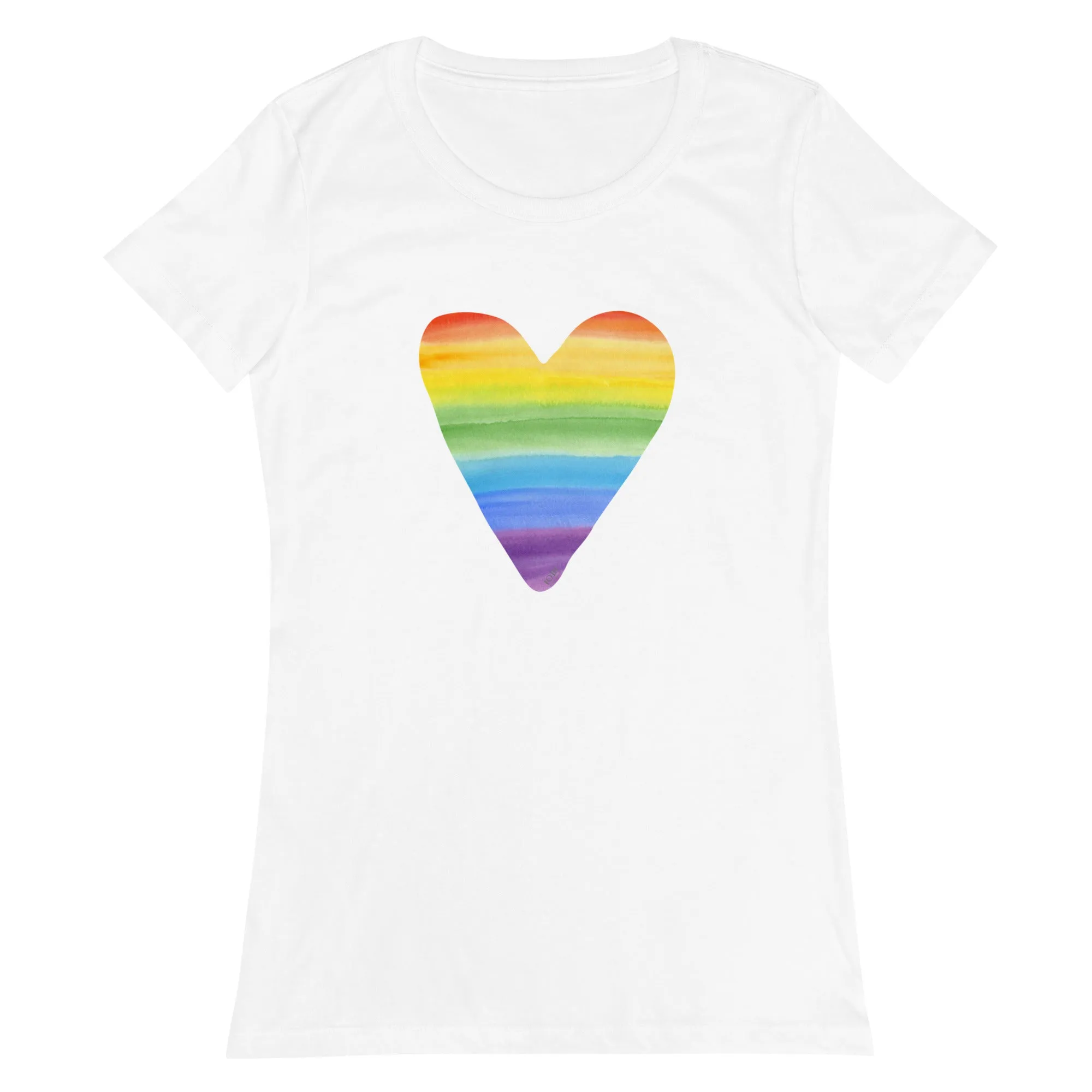 Women’s Fitted T-Shirt Super Soft & Stretchy Slim Fit Next Level Rainbow Heart Design by IOBI Original Apparel