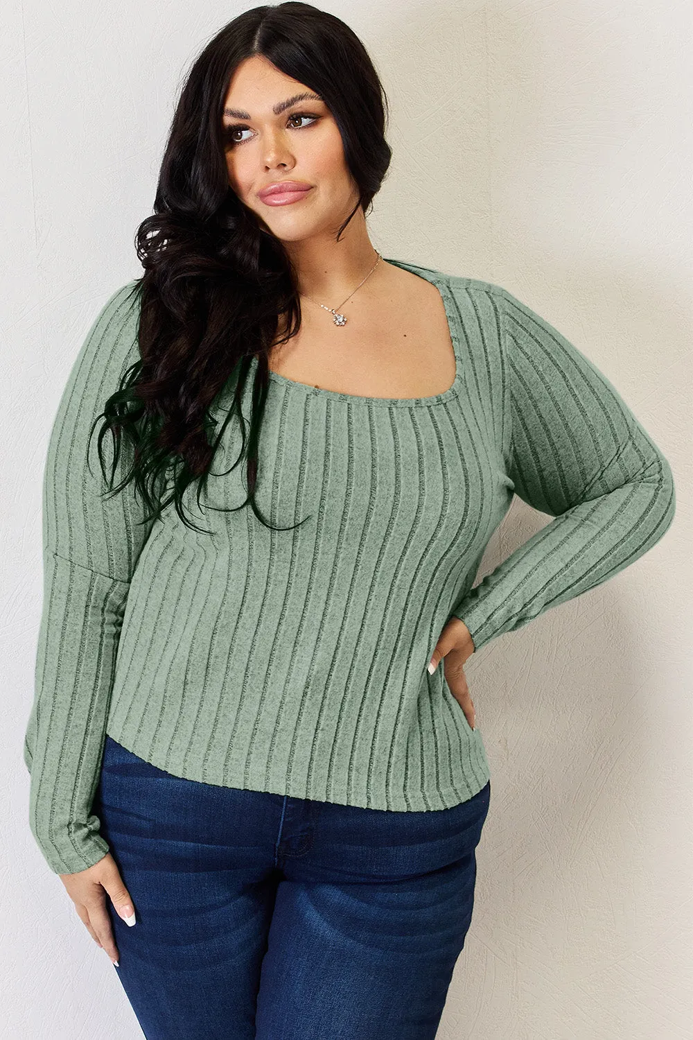 Women’s Full Size Ribbed Long Sleeve T-Shirt