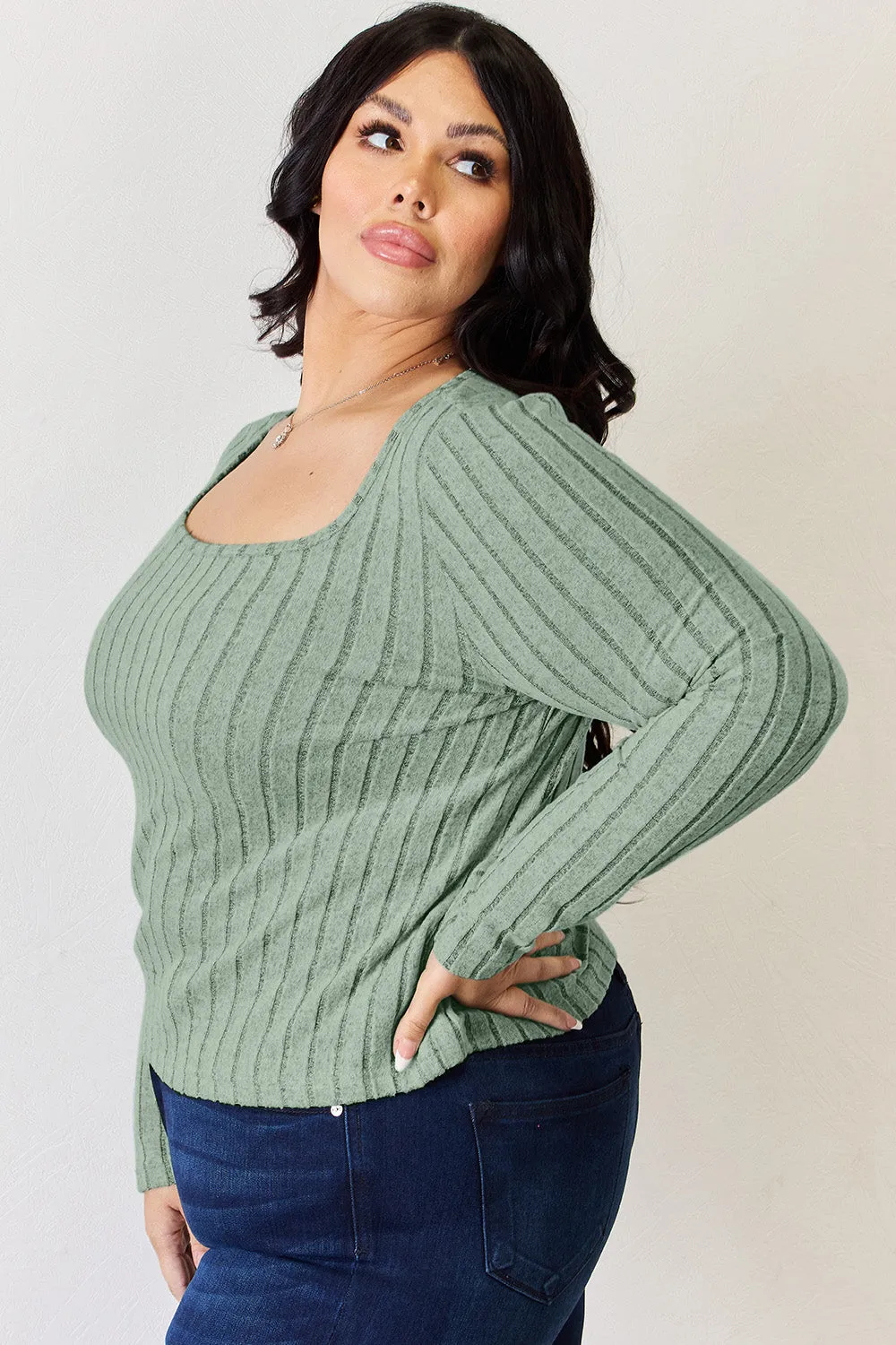 Women’s Full Size Ribbed Long Sleeve T-Shirt