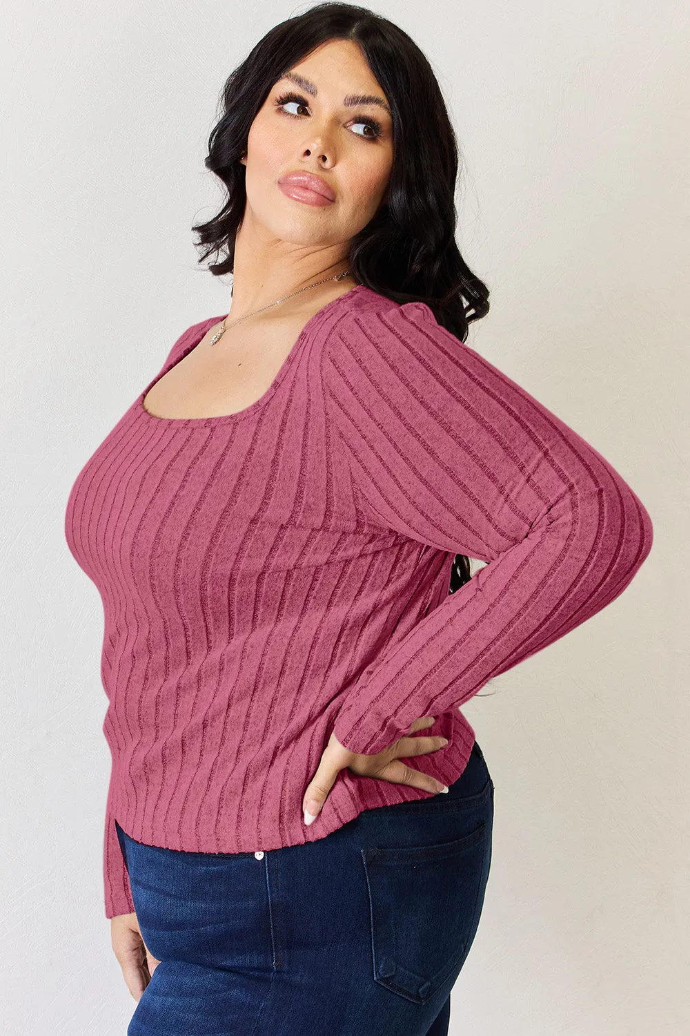 Women’s Full Size Ribbed Long Sleeve T-Shirt