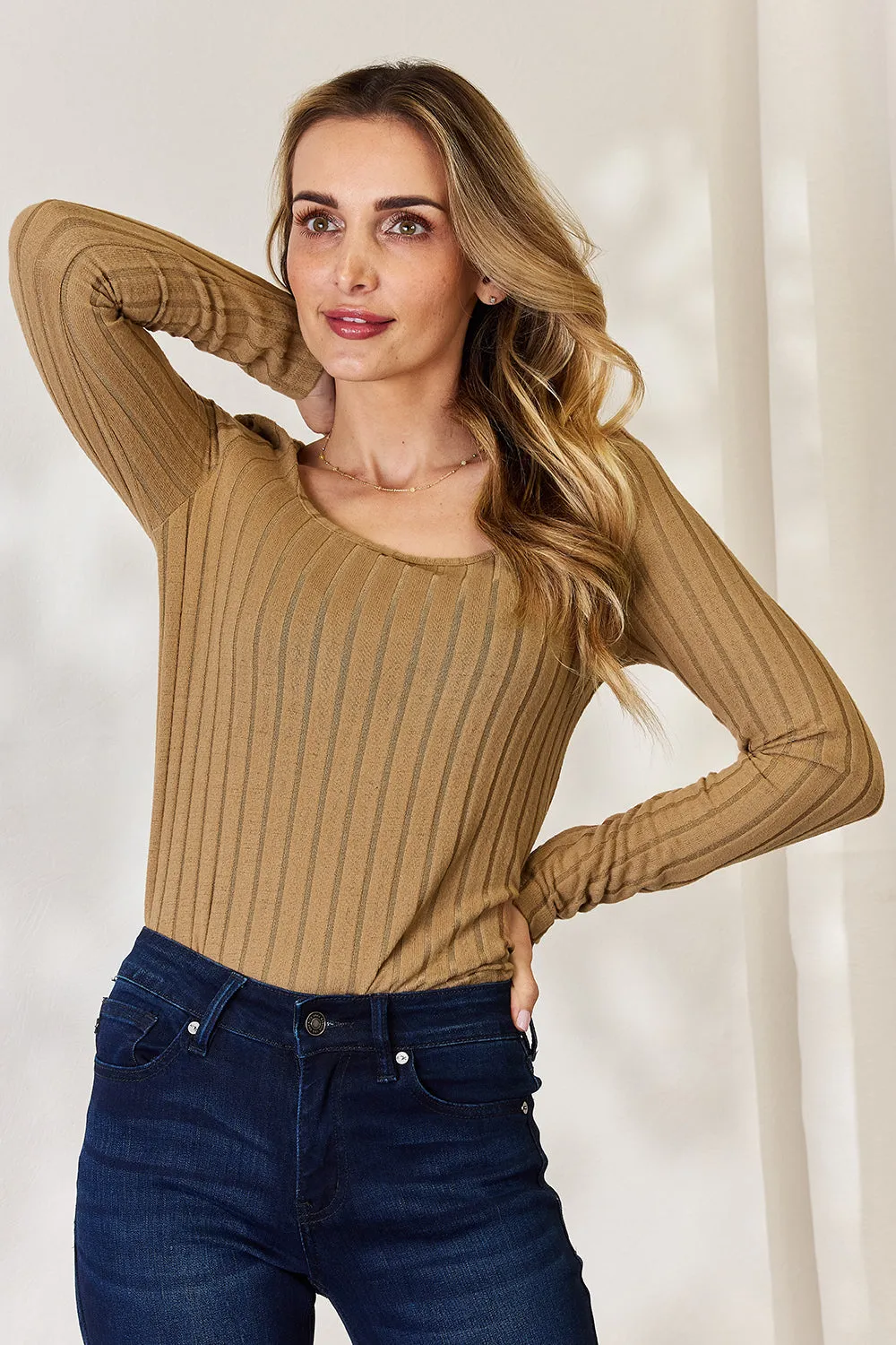 Women’s Full Size Ribbed Long Sleeve T-Shirt