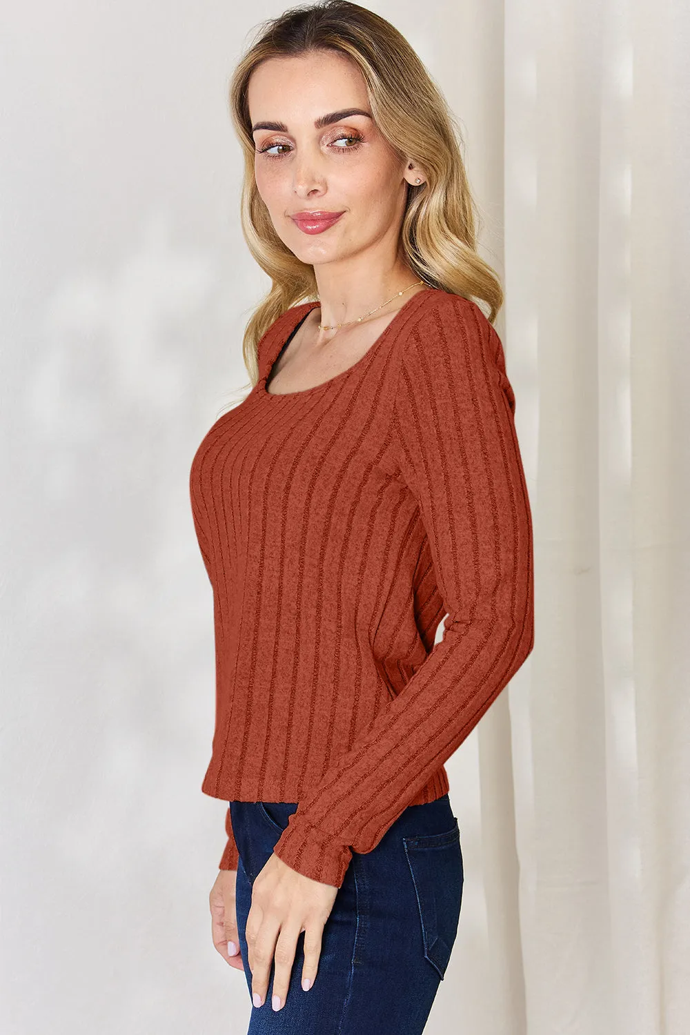 Women’s Full Size Ribbed Long Sleeve T-Shirt