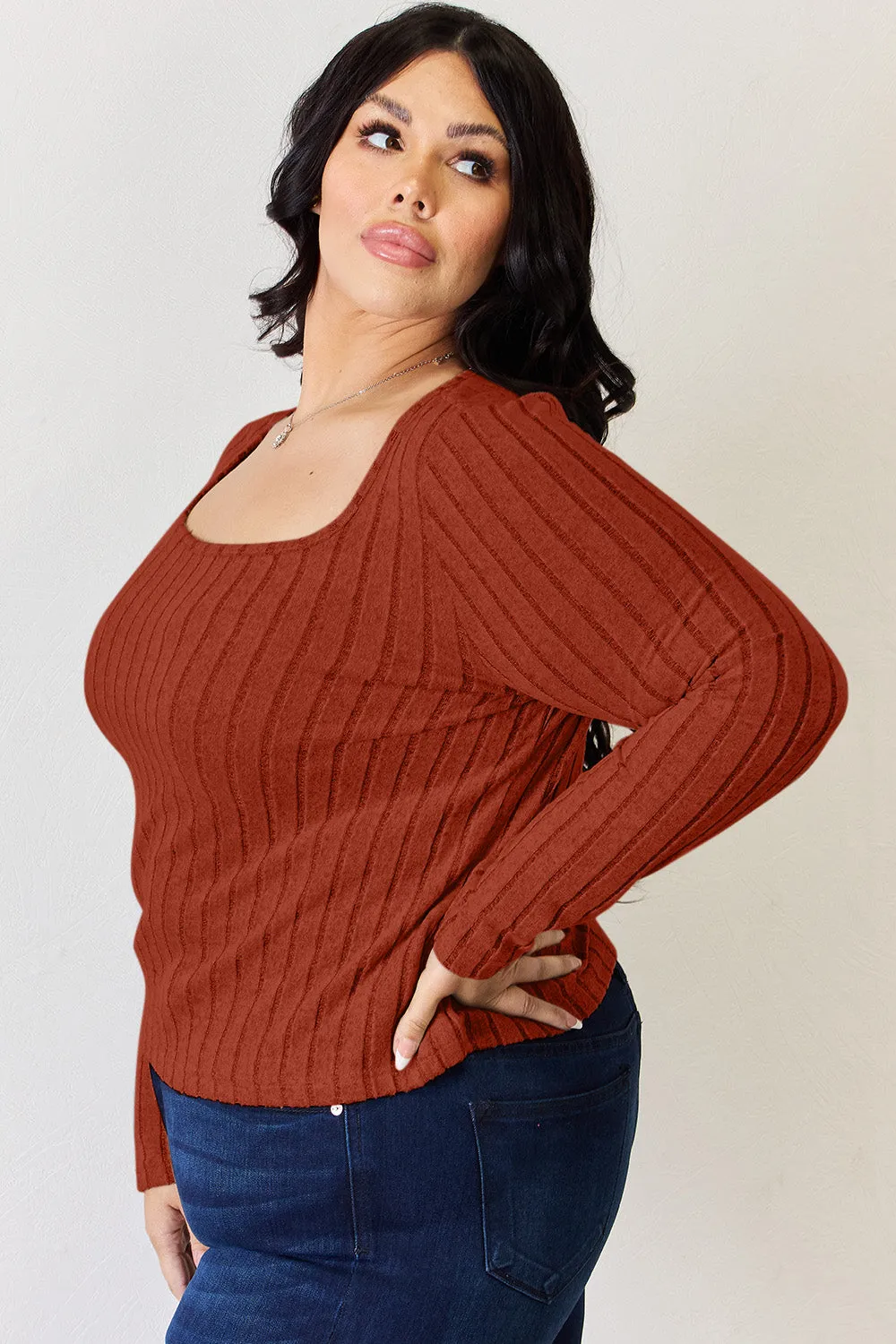 Women’s Full Size Ribbed Long Sleeve T-Shirt