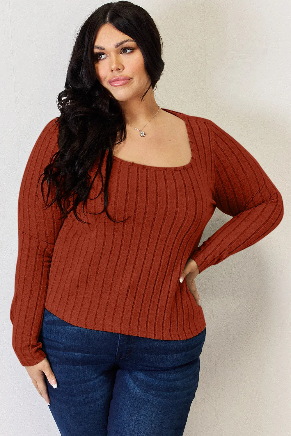 Women’s Full Size Ribbed Long Sleeve T-Shirt