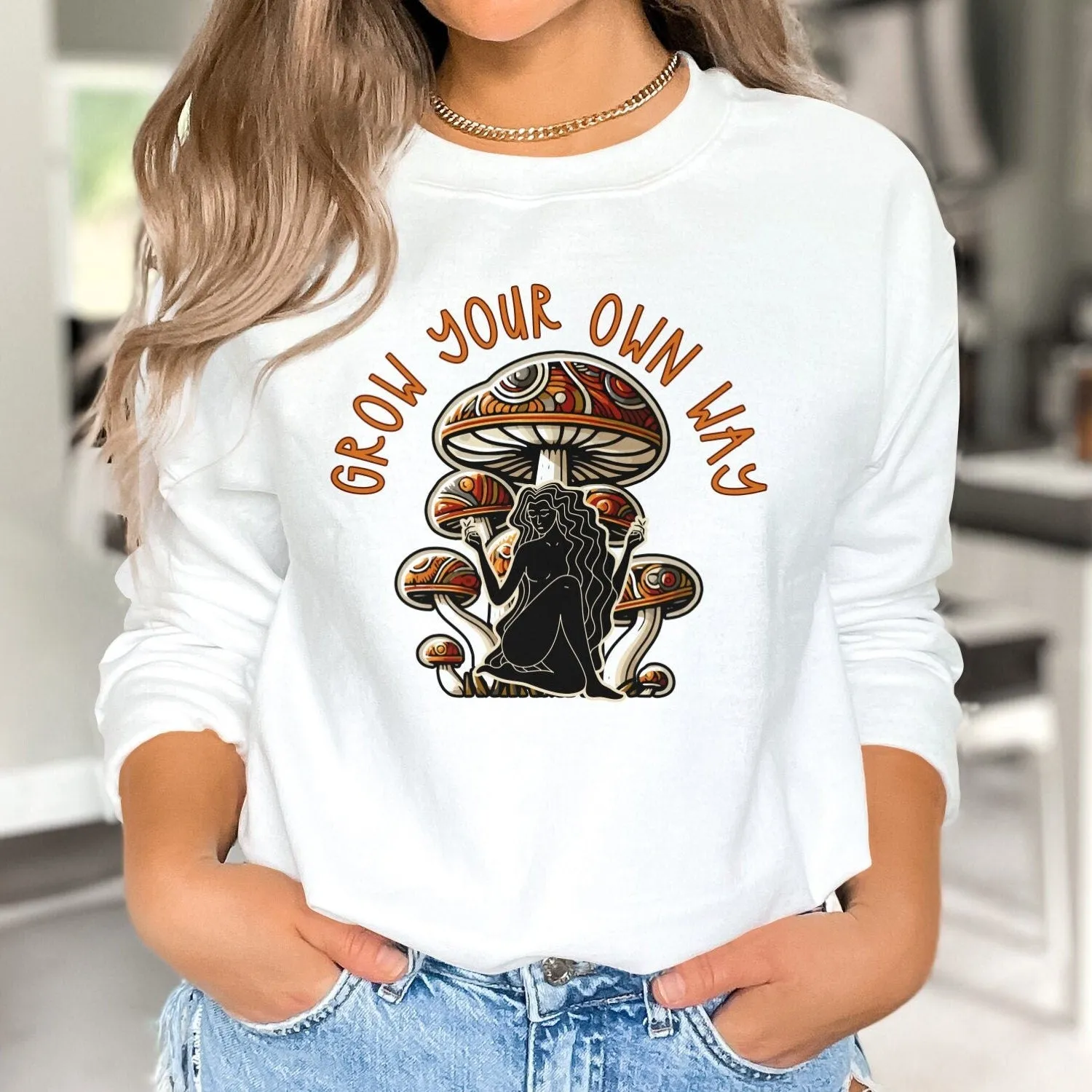 Women's Mushroom Graphic Tee, Grow Your Own Way, Psychedelic Art, Nature-Inspired T-Shirt, Motivational Tee, Boho Graphic Tee, Boho Shirt