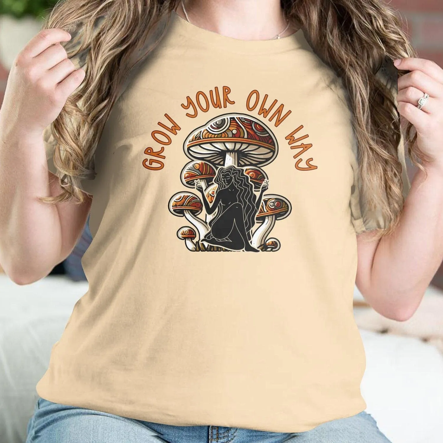 Women's Mushroom Graphic Tee, Grow Your Own Way, Psychedelic Art, Nature-Inspired T-Shirt, Motivational Tee, Boho Graphic Tee, Boho Shirt