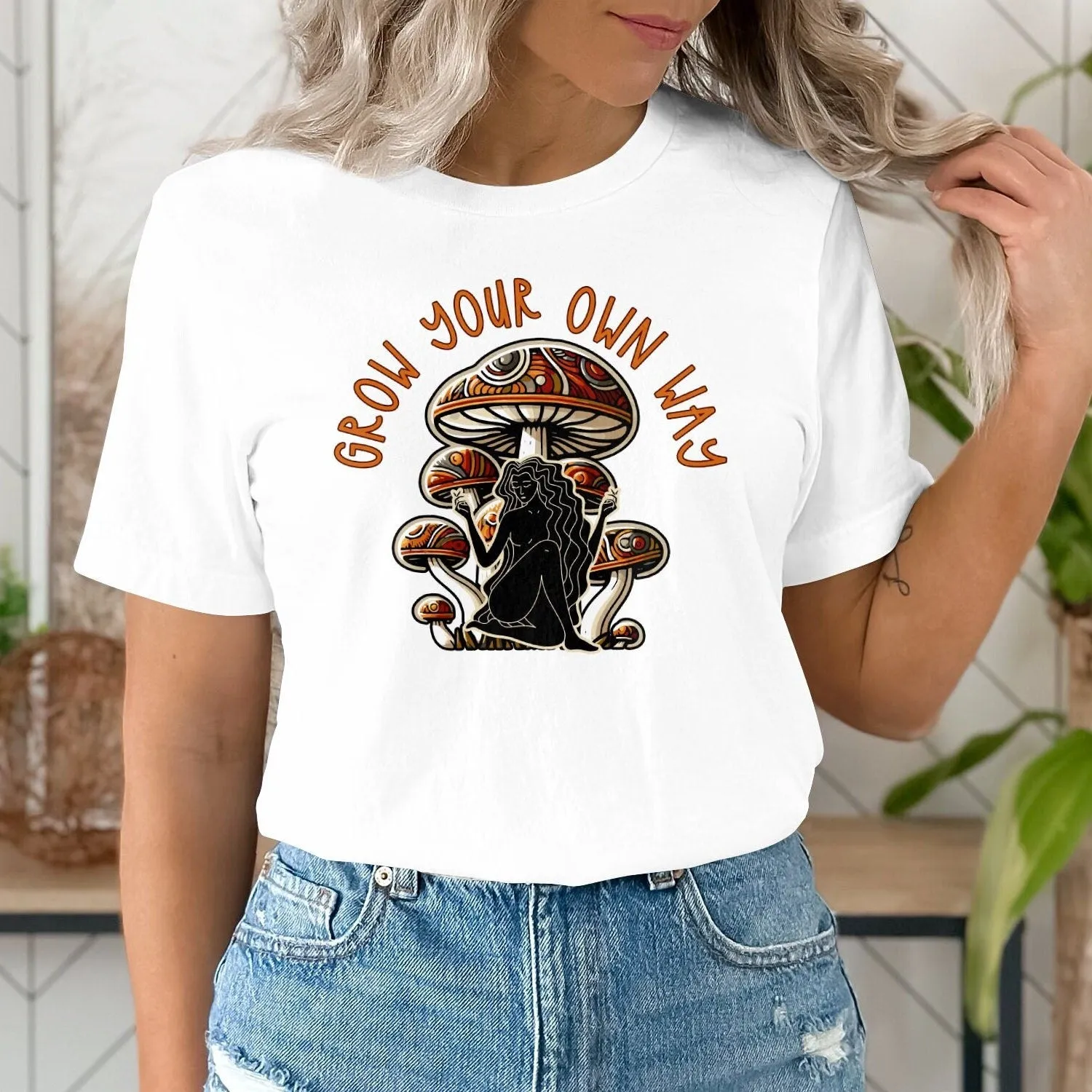 Women's Mushroom Graphic Tee, Grow Your Own Way, Psychedelic Art, Nature-Inspired T-Shirt, Motivational Tee, Boho Graphic Tee, Boho Shirt