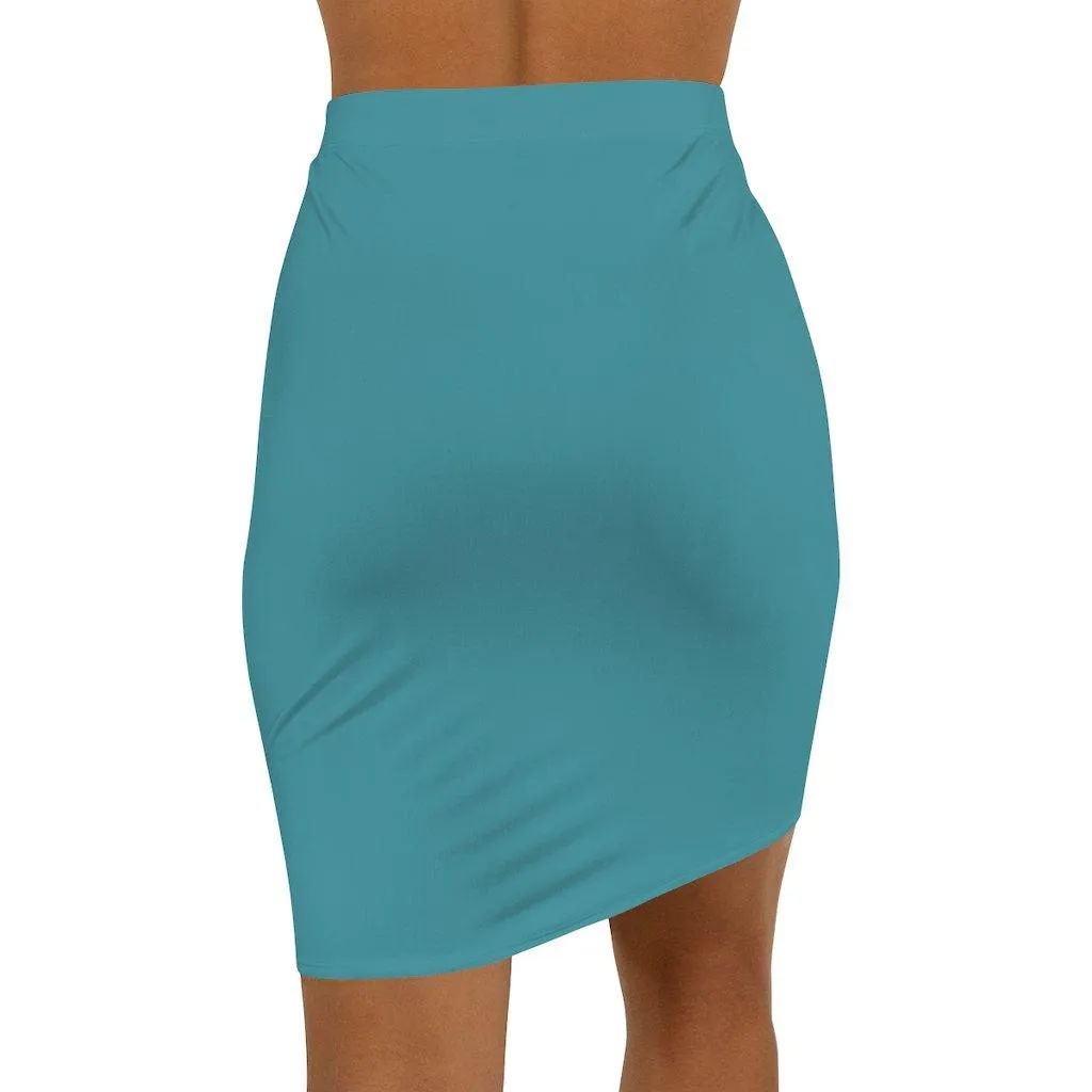 Womens Pencil Skirt, Aqua Green Stretch Mini