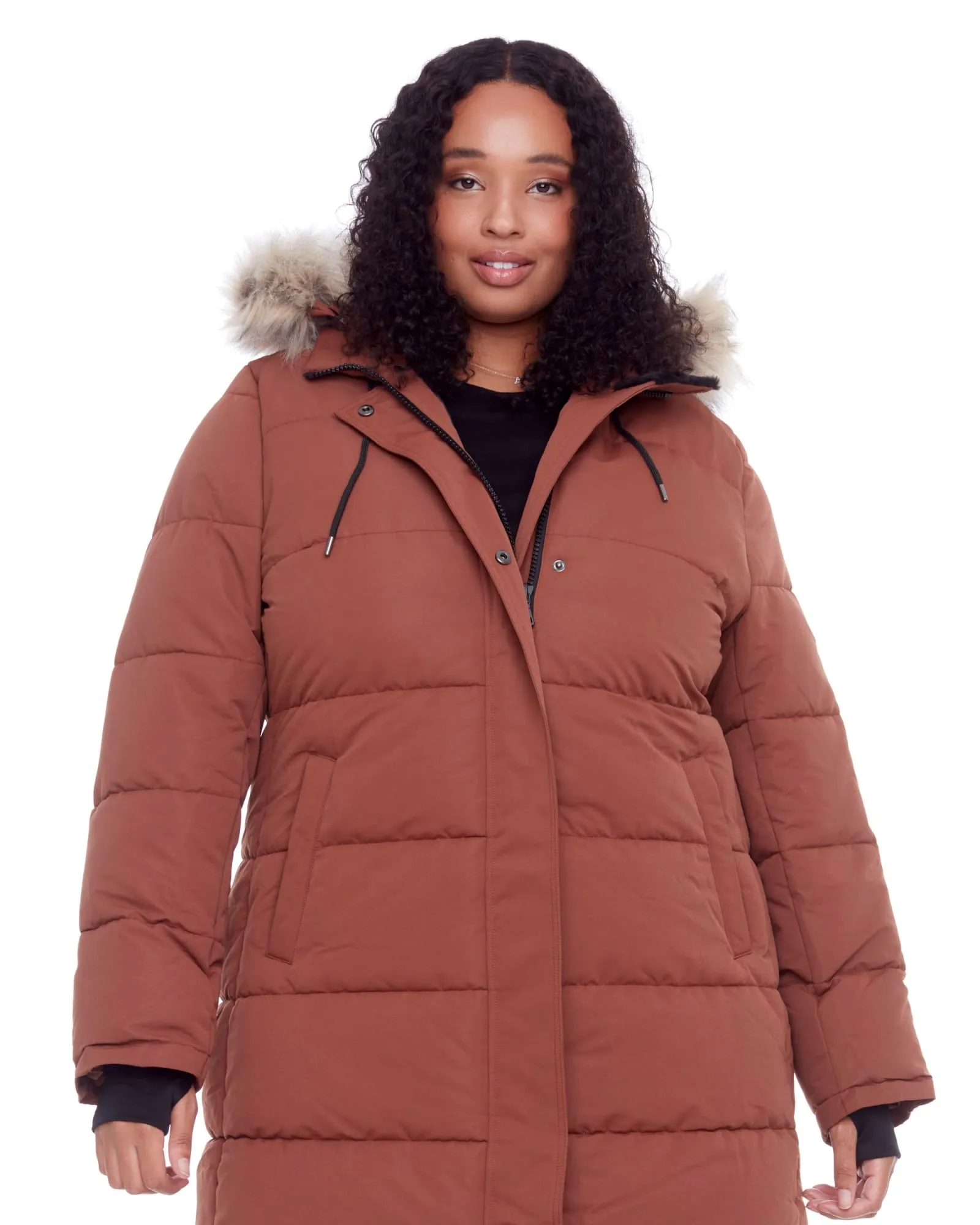 Women's Plus Size - AULAVIK | Vegan Down Recycled Mid-Length Hooded Parka Coat | Maple