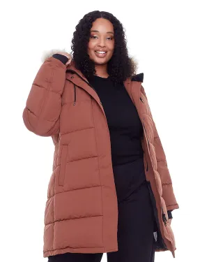 Women's Plus Size - AULAVIK | Vegan Down Recycled Mid-Length Hooded Parka Coat | Maple