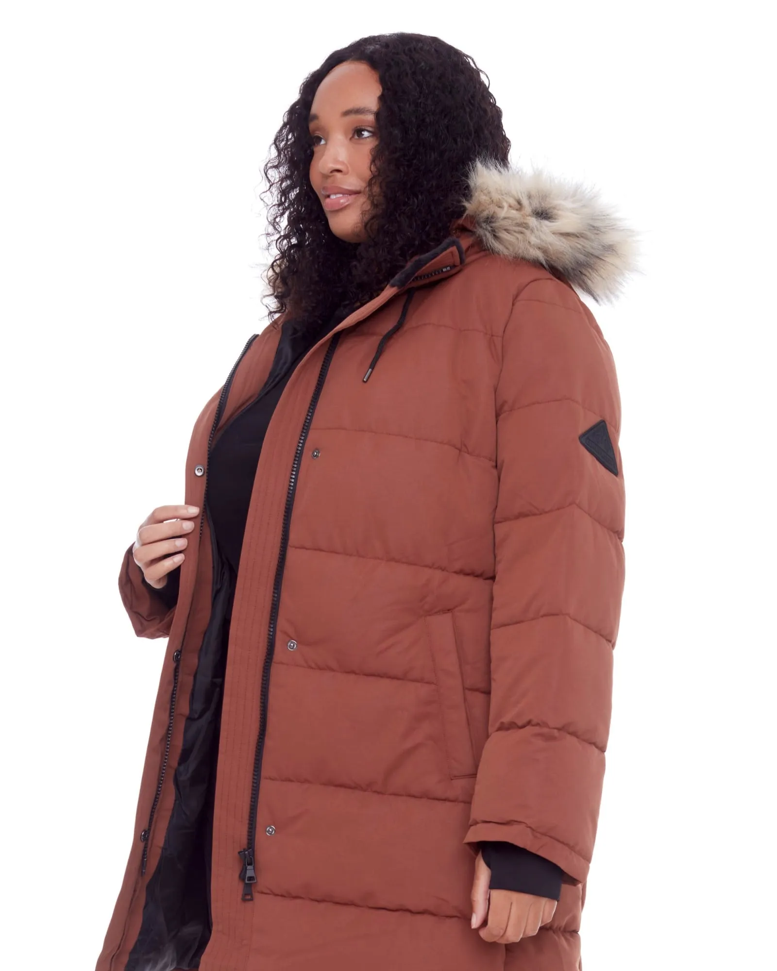 Women's Plus Size - AULAVIK | Vegan Down Recycled Mid-Length Hooded Parka Coat | Maple