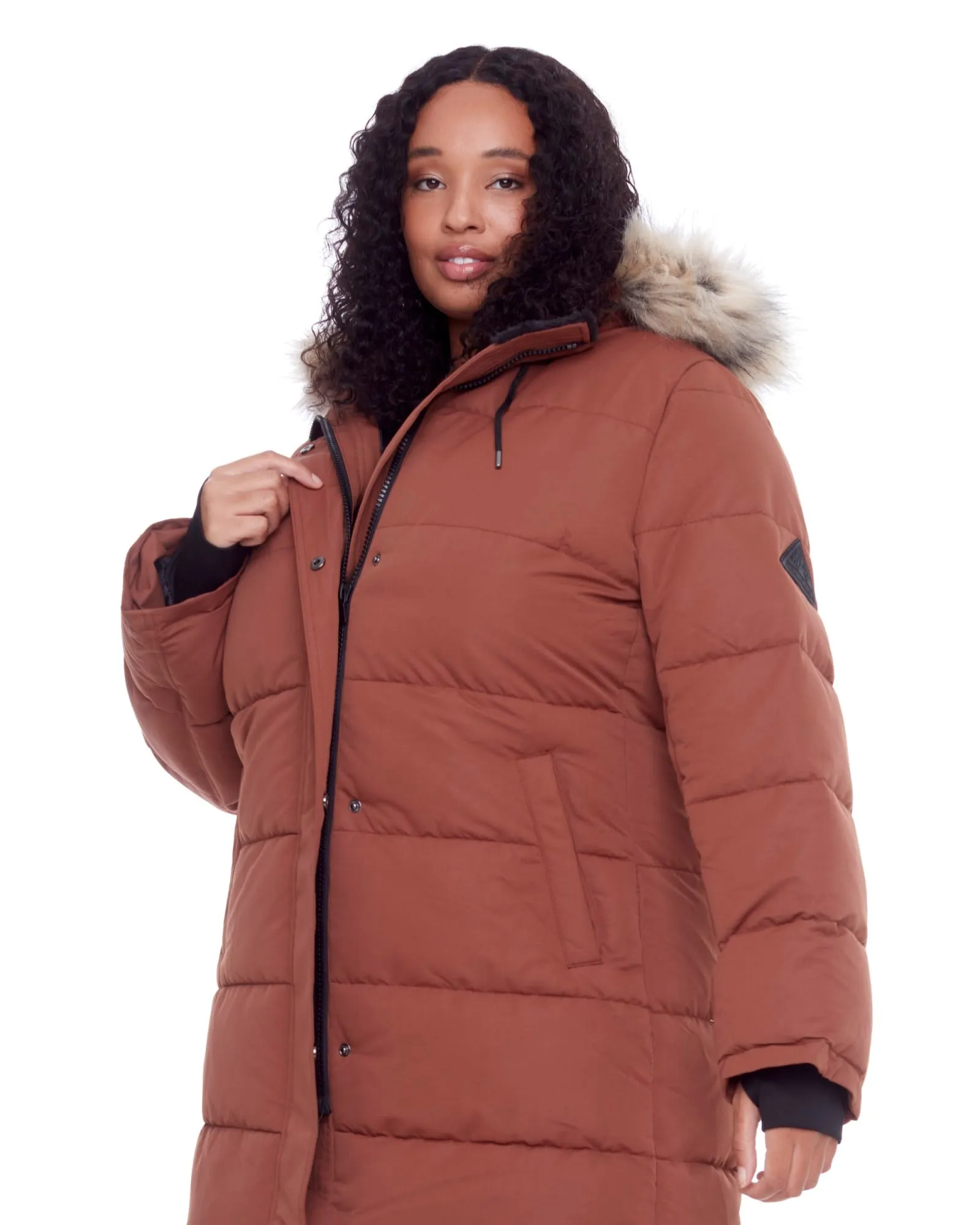 Women's Plus Size - AULAVIK | Vegan Down Recycled Mid-Length Hooded Parka Coat | Maple