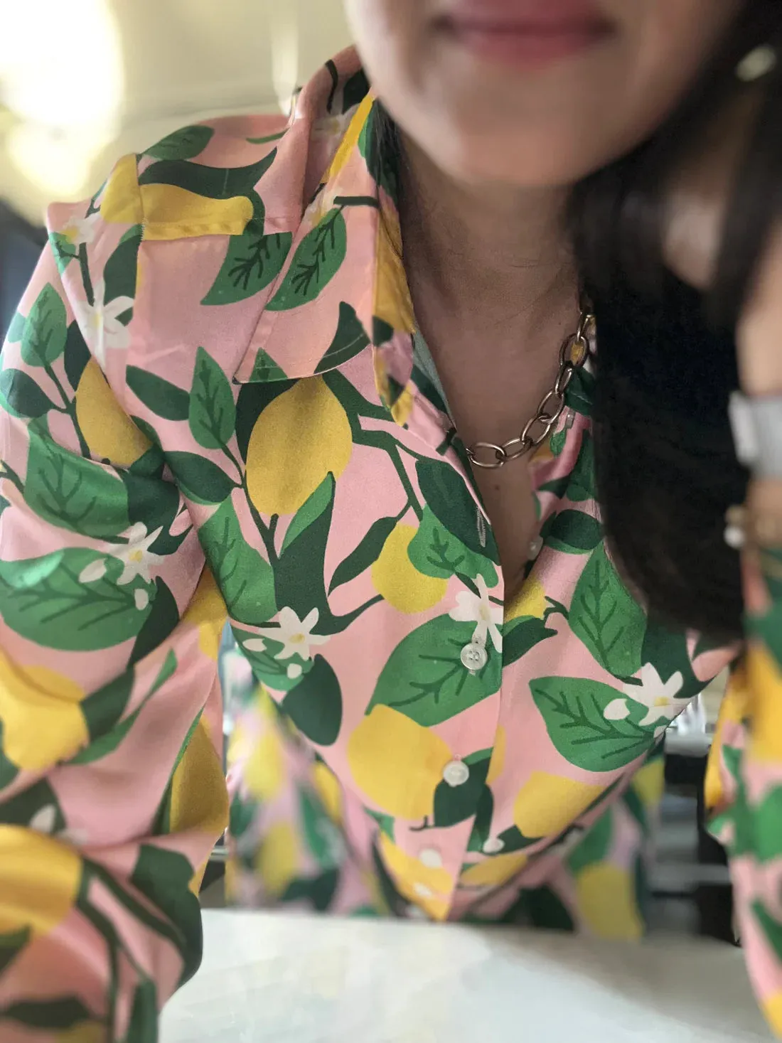 Yellow and Green Lemon Print Shirt