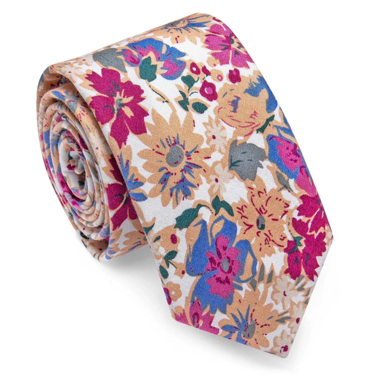 YourTies White Solid Long Sleeve Shirt with Blue Purple Floral Silk Tie for Men